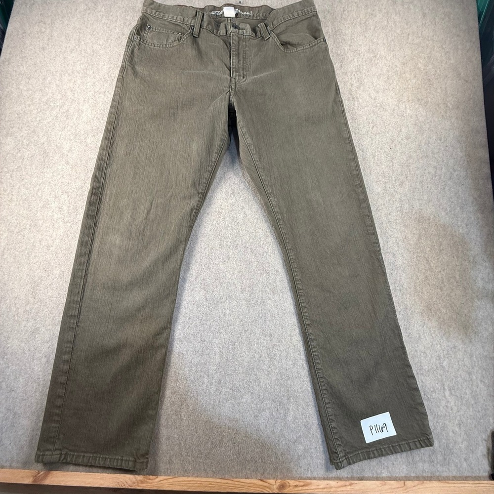Eddie Bauer Mens 35x30 Olive Green Straight Leg Casual 5 Pocket Pants